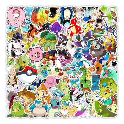 50/100PCS Pokemon Stickers Kids Stickers for Laptop Cute Anime Children's Pack Waterproof Cool Funny Suitcase Skateboard Classic