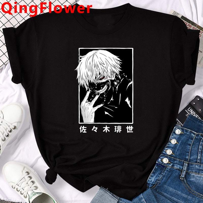 Japanese Anime Tokyo Ghoul Print Women T Shirt Kawaii Manga Graphic Tees Fashion Short Sleeve T-shirt Summer 90s Y2k Clothes Top