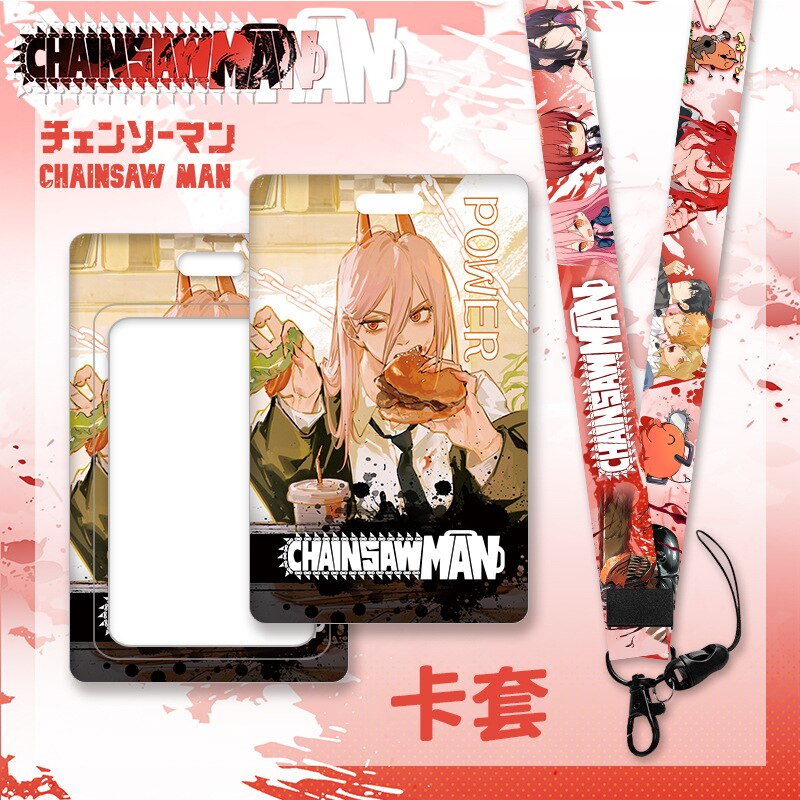 Anime Chainsaw Man Keychain Cartoon Cosplay Figure Lanyard Cartoon ID Bank Credit Card Set Hold Neck Strap Accessories Kids Gift