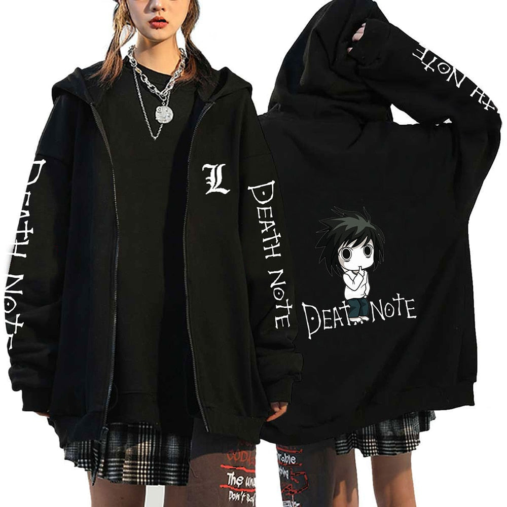 Anime Death Note Print Hoodies Japanese Anime Men&#39;s Zipper Jacket Harajuku Streetwear Zip Up Sweatshirts Oversized Y2K Coats