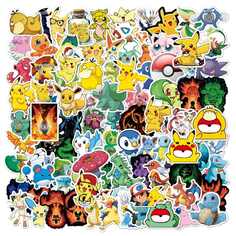 50/100PCS Pokemon Stickers Kids Stickers for Laptop Cute Anime Children's Pack Waterproof Cool Funny Suitcase Skateboard Classic