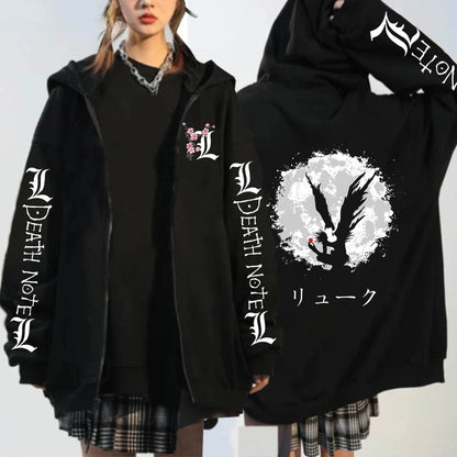 Anime Death Note Print Hoodies Japanese Anime Men&#39;s Zipper Jacket Harajuku Streetwear Zip Up Sweatshirts Oversized Y2K Coats