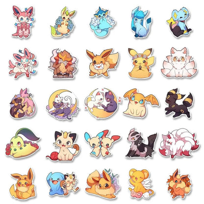 10/30/50/100pcs Kawaii Pokemon Anime Cartoon Stickers Cute Aesthetic Decals Laptop Phone Car Suitcase Decoration Sticker Kid Toy