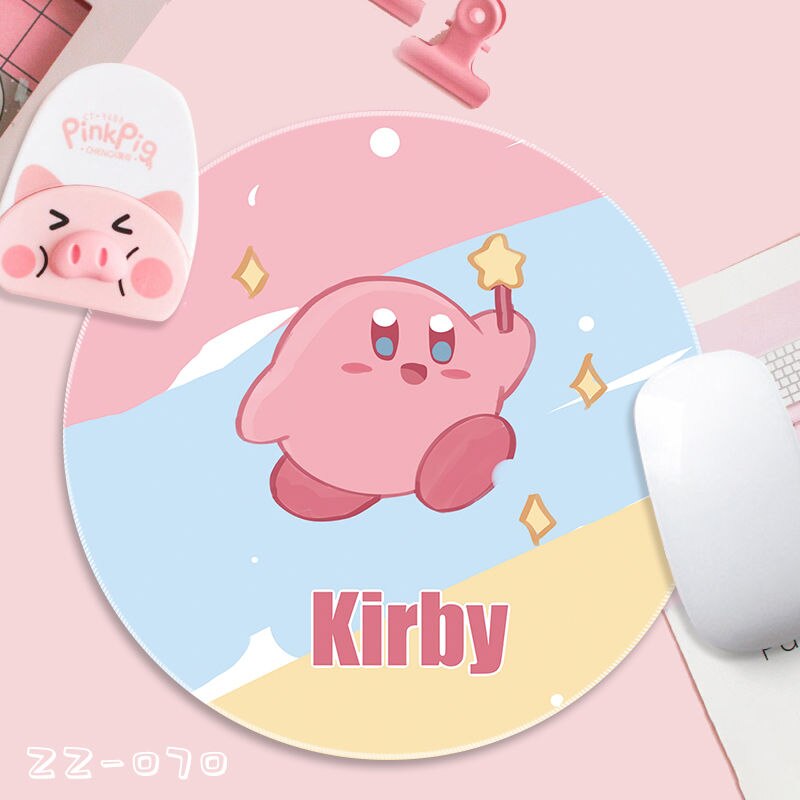 Kirby Kawaii Small Mouse Pad Round Cute Cartoon Dirt Resistant Pink Girl Heart Student Simple Table Pad