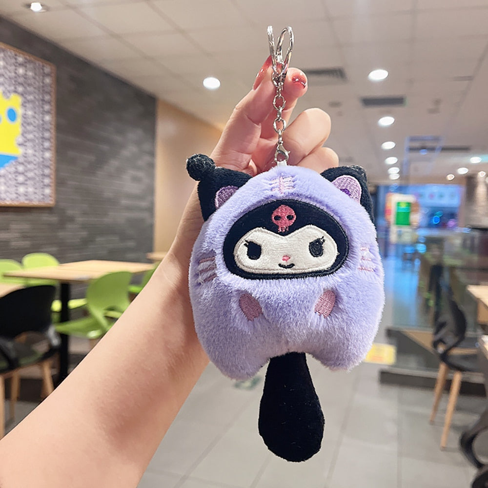 Sanrio Plush Keychain Hello Kitty MyMelody Kuromi Cinnamoroll Cartoon Animal Stuffed School Bag Pendant Backpack Decoration Doll