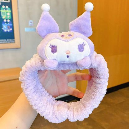 Hello Kitty Plush Doll Face Wash Makeup Hairband Kuromi Sweet Kawaii Non Slip Elastic Hairband Sanrio Hair Accessories