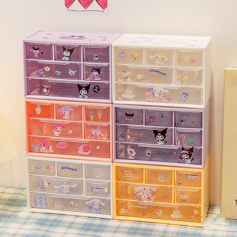 Cartoon Sanrio Nine Compartment Storage Box Small Objects Desktop Drawer Storage Box Cute Jewelry Stationery Storage Box