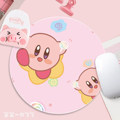 Kirby Kawaii Small Mouse Pad Round Cute Cartoon Dirt Resistant Pink Girl Heart Student Simple Table Pad