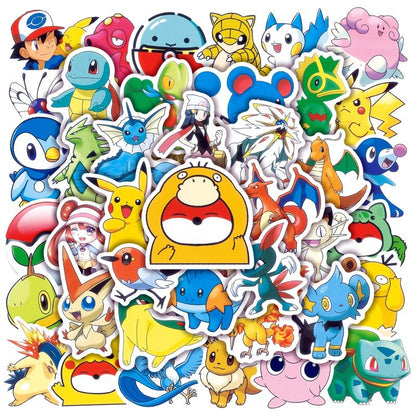 50/100PCS Pokemon Stickers Kids Stickers for Laptop Cute Anime Children's Pack Waterproof Cool Funny Suitcase Skateboard Classic