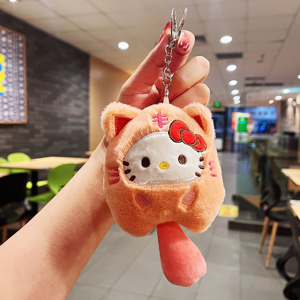 Sanrio Plush Keychain Hello Kitty MyMelody Kuromi Cinnamoroll Cartoon Animal Stuffed School Bag Pendant Backpack Decoration Doll