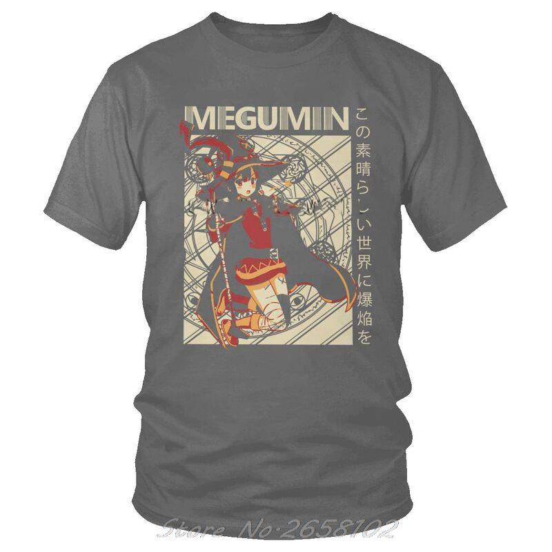 Vintage Konosuba Megumin T Shirt Men&#39;s Cotton Print T-shirt Funny Tshirt Manga Novel Anime Tee Tops Harajuku Streetwear