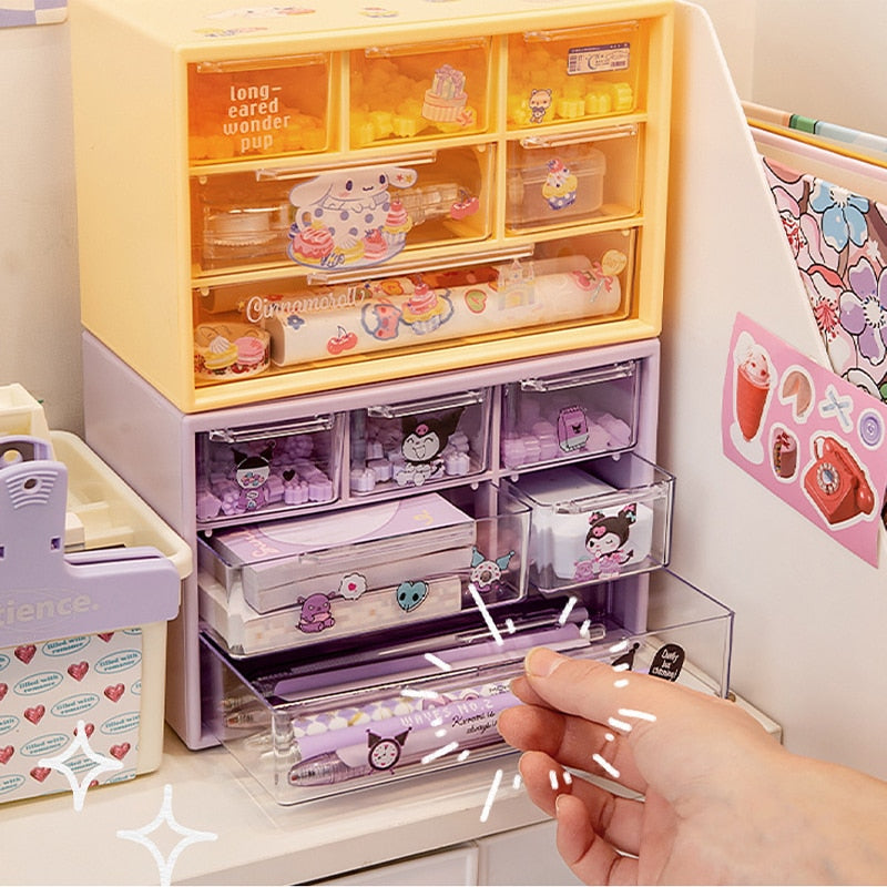 Cartoon Sanrio Nine Compartment Storage Box Small Objects Desktop Drawer Storage Box Cute Jewelry Stationery Storage Box