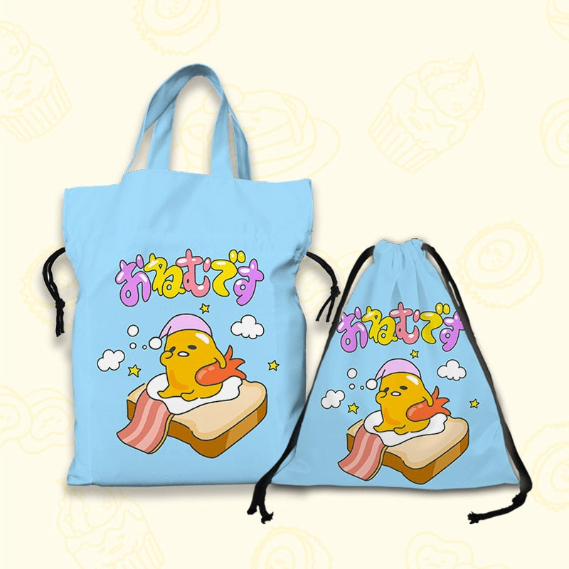 Kawaii Sanrio Cartoon Canvas Handbag Cute Gudetama Tote Bag Shopping Bag Handbag Drawstring Mouth Bag Creative Birthday Gifts