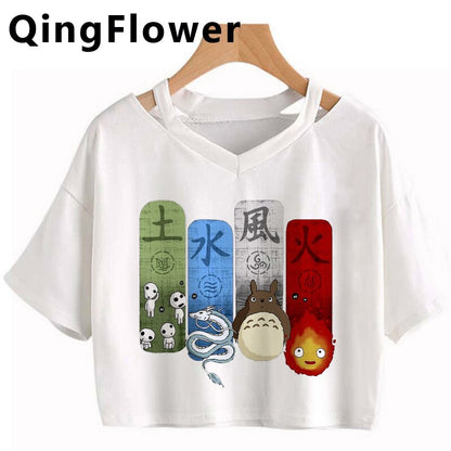 Japanese Spirited Away Hayao Miyazaki Anime Kawaii Print Women Harajuku Aesthetic Tshirt White Tops Anime Female T Shirt