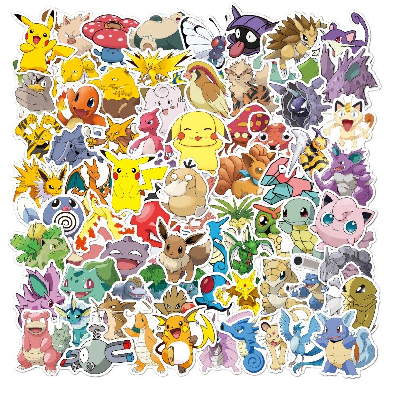 50/100PCS Pokemon Stickers Kids Stickers for Laptop Cute Anime Children's Pack Waterproof Cool Funny Suitcase Skateboard Classic