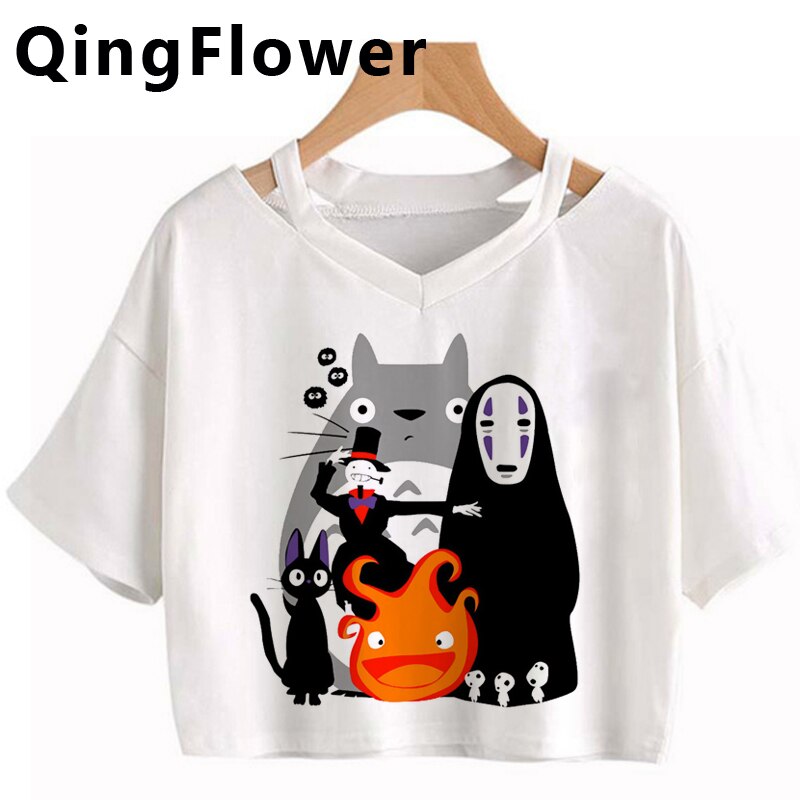 Japanese Spirited Away Hayao Miyazaki Anime Kawaii Print Women Harajuku Aesthetic Tshirt White Tops Anime Female T Shirt