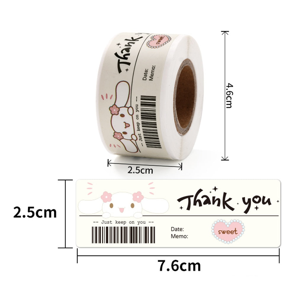 120pcs Cute Sanrio Kuromi My Melody Stickers Roll Kawaii Cartoon Thank You Sealing Labels Sticker Anime Vinyl Decoration Decals