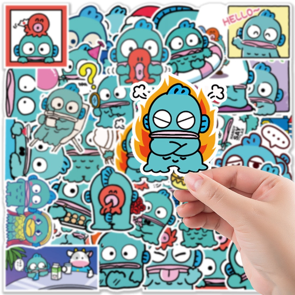 50PCS Sanrio Kawaii Hangyodon Sticker Cartoon Cute Fish Notebook Suitcase Skateboard Graffiti Decoration Reward Gift