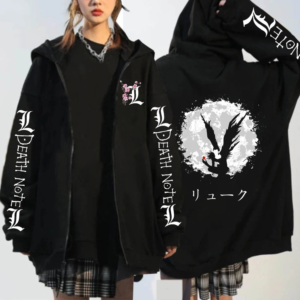 Anime Death Note Print Hoodies Japanese Anime Men&#39;s Zipper Jacket Harajuku Streetwear Zip Up Sweatshirts Oversized Y2K Coats