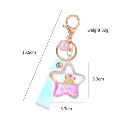 Anime Kawaii Cute Cartoon Kirby Model Toy Acrylic Moving Liquid Quicksand Five-pointed Star Pendant Keychain Holiday Gift