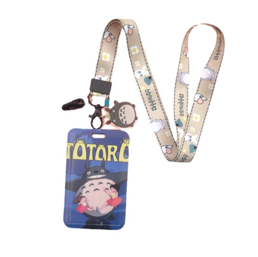 1 Set Cartoon MY NEIGHBOUR TOTORO PVC Card Cover Student Campus Hanging Neck Bag Card Holder Lanyard ID Card Holders key chain