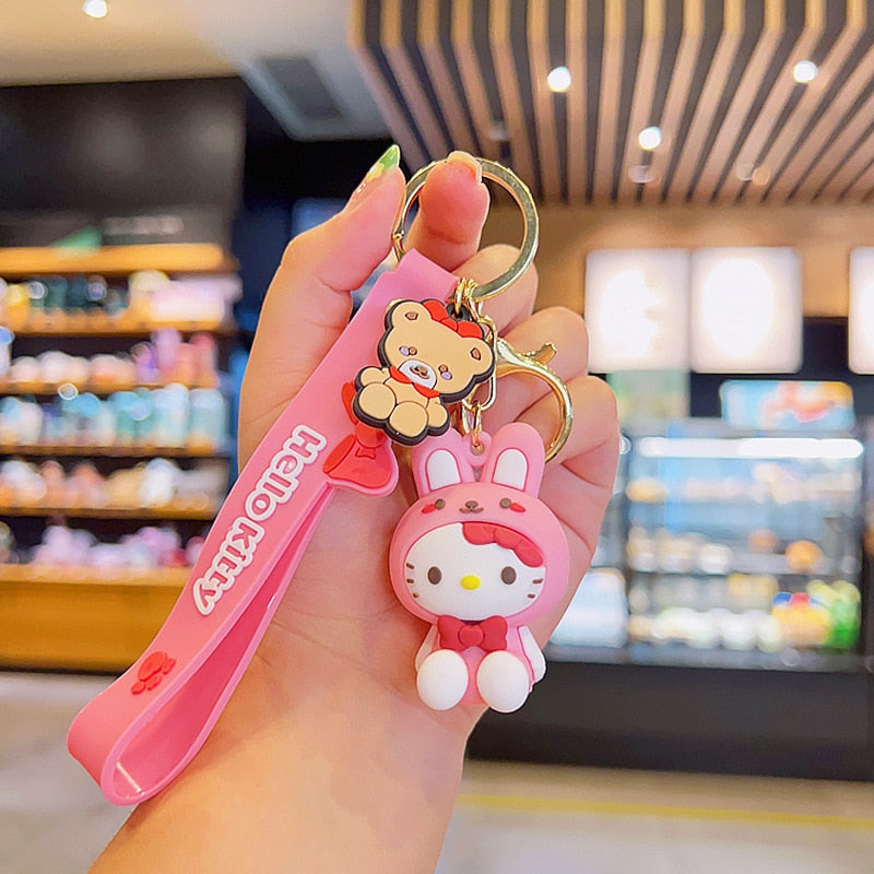 Sanrio Keychain Hello Kitty Kuromi Keyring Doll Cartoon Toys My Melody Backpack Pvc Pendant for Women Bag Accessories Girl Gift