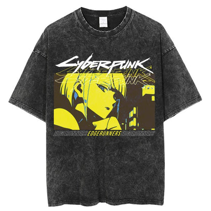 Cyberpunk Edgerunners Tshirt Anime Comfortable Harajuku Streetwear Men Women Washed T Shirt Anime Casual Short Sleeve T-shirts