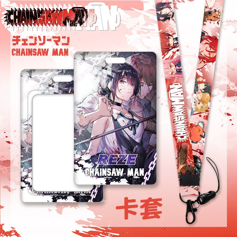 Anime Chainsaw Man Keychain Cartoon Cosplay Figure Lanyard Cartoon ID Bank Credit Card Set Hold Neck Strap Accessories Kids Gift