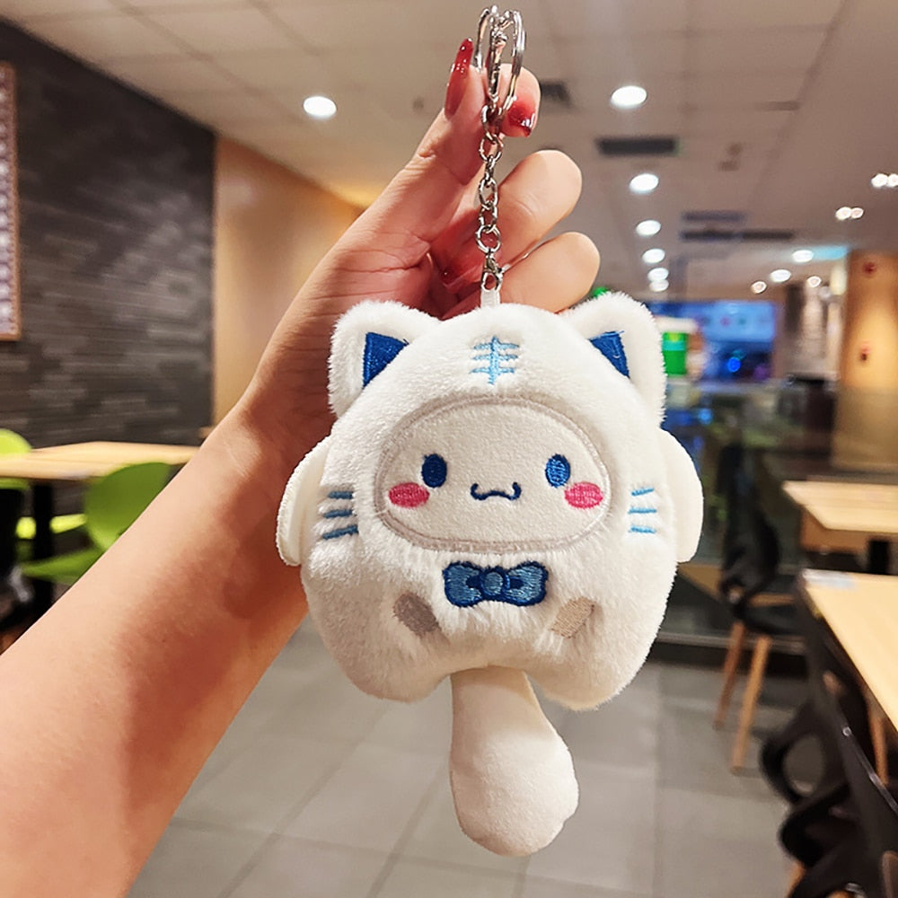 Sanrio Plush Keychain Hello Kitty MyMelody Kuromi Cinnamoroll Cartoon Animal Stuffed School Bag Pendant Backpack Decoration Doll