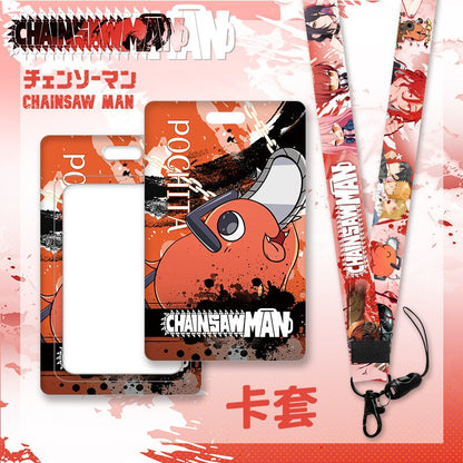 Anime Chainsaw Man Keychain Cartoon Cosplay Figure Lanyard Cartoon ID Bank Credit Card Set Hold Neck Strap Accessories Kids Gift