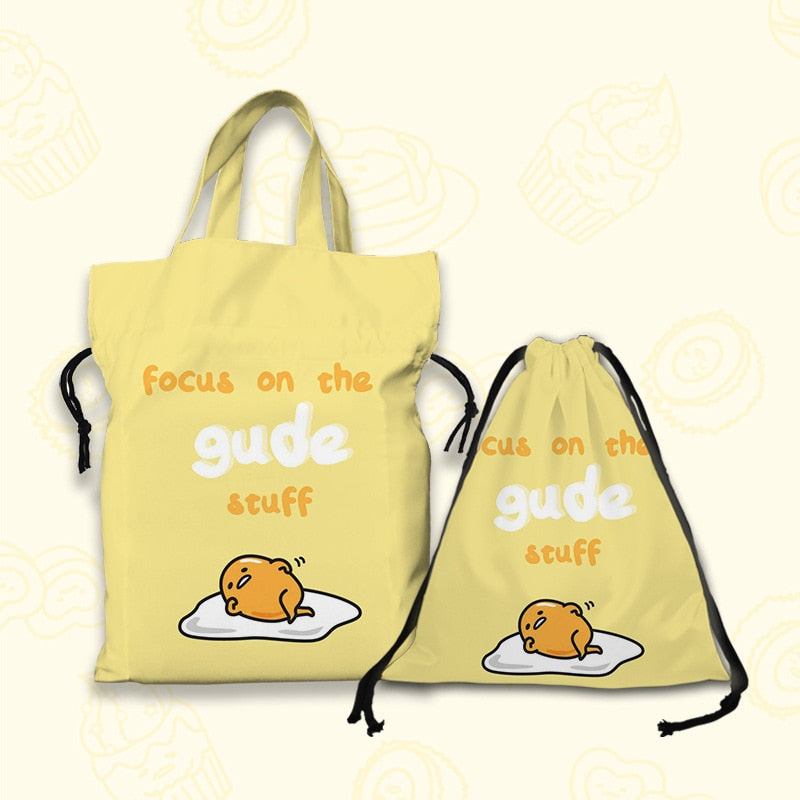 Kawaii Sanrio Cartoon Canvas Handbag Cute Gudetama Tote Bag Shopping Bag Handbag Drawstring Mouth Bag Creative Birthday Gifts