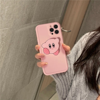 Kawaii Kirby Plush Cartoon Cute Apple Pink Kirby Soft Phone Case + Stand Plushie Anime Plush Toys for Girls Birthday Gift