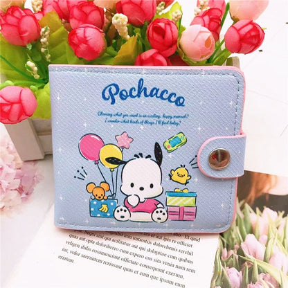 Sanrio Hello Kitty Pocketbook My Melody KT Cat Cinnamon Roll Pringle Kuromi PU Leather Wallet Cute Folding Card Bag Female Walle