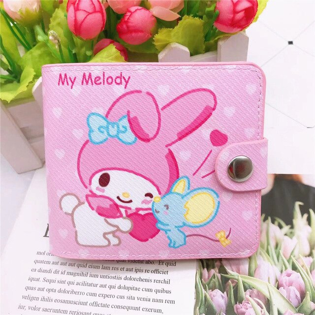 Sanrio Hello Kitty Pocketbook My Melody KT Cat Cinnamon Roll Pringle Kuromi PU Leather Wallet Cute Folding Card Bag Female Walle