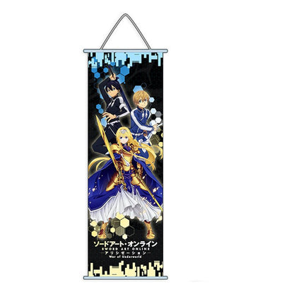 Game Sword Art Online Hanging Wall Painting Cartoon Figure SAO Kirito Yuuki Asuna Art Cloth Scroll Hanging Painting (70x30cm)