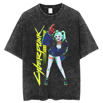 Cyberpunk Edgerunners Tshirt Anime Comfortable Harajuku Streetwear Men Women Washed T Shirt Anime Casual Short Sleeve T-shirts