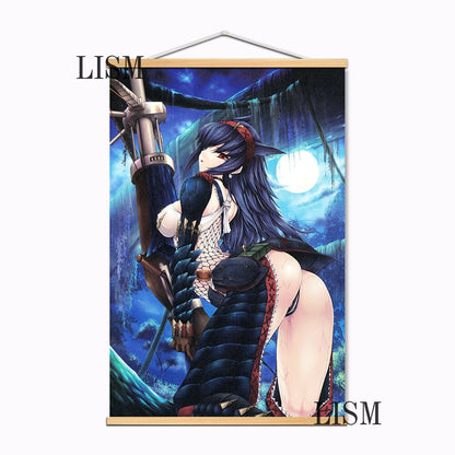 Monster Hunter Anime manga wall Poster solid wood hanging scroll with canvas painting