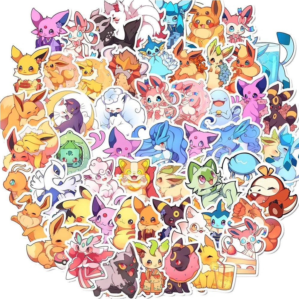 10/30/50/100pcs Kawaii Pokemon Anime Cartoon Stickers Cute Aesthetic Decals Laptop Phone Car Suitcase Decoration Sticker Kid Toy