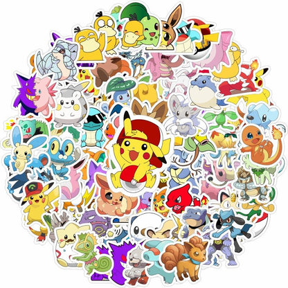 50/100PCS Pokemon Stickers Kids Stickers for Laptop Cute Anime Children's Pack Waterproof Cool Funny Suitcase Skateboard Classic