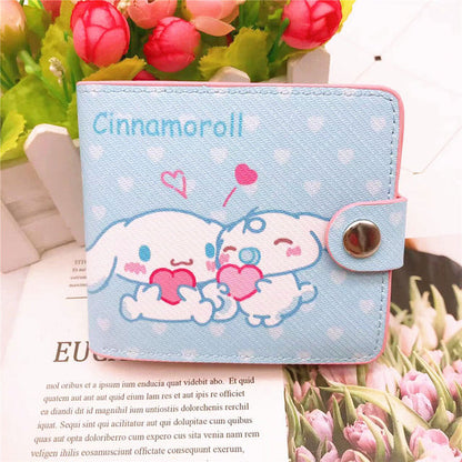 Sanrio Hello Kitty Pocketbook My Melody KT Cat Cinnamon Roll Pringle Kuromi PU Leather Wallet Cute Folding Card Bag Female Walle