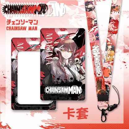 Anime Chainsaw Man Keychain Cartoon Cosplay Figure Lanyard Cartoon ID Bank Credit Card Set Hold Neck Strap Accessories Kids Gift