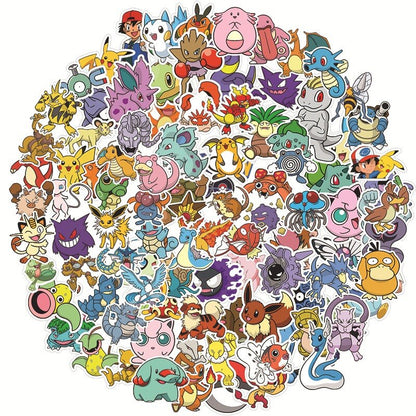 50/100PCS Pokemon Stickers Kids Stickers for Laptop Cute Anime Children's Pack Waterproof Cool Funny Suitcase Skateboard Classic