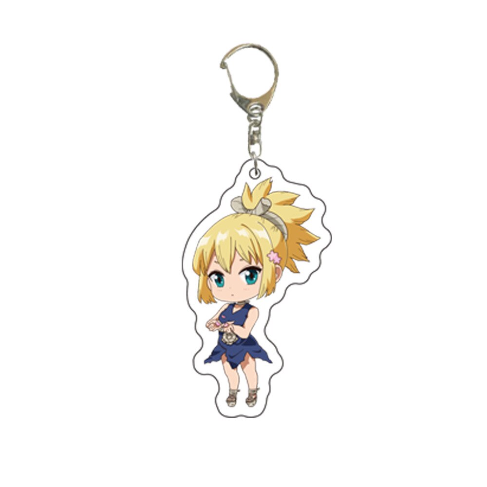 1 Pcs Kawaii Anime Dr. Stone Keychains Figure Senku Ishigami Acrylic Pendant Keyrings for Backpack Bag Toys Children Gifts