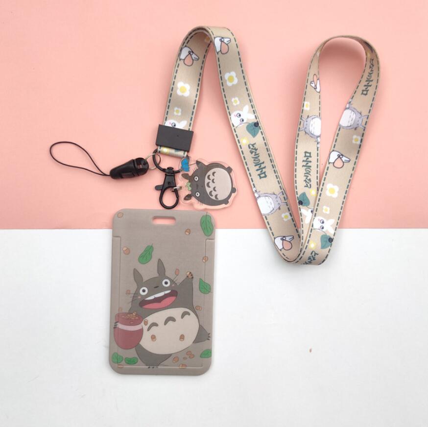 1 Set Cartoon MY NEIGHBOUR TOTORO PVC Card Cover Student Campus Hanging Neck Bag Card Holder Lanyard ID Card Holders key chain