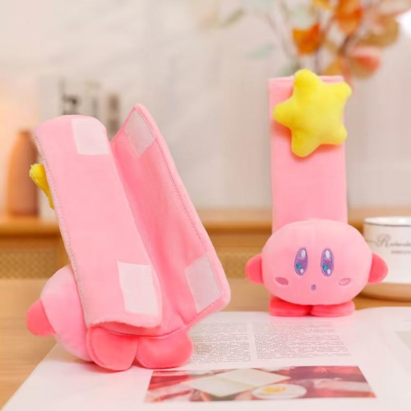 Anime Kirby Plush Car Neck Headrest Pillow Car Accessories Cartoon Kawaii Auto Seat Head Support Neck Protector Seat Belt Covers