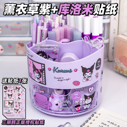 Sanrio Cartoon Rotating Pen Holder Kuromi Melody Cinnamoroll Kawaii Desktop Storage Box Stationery Shop Wholesale