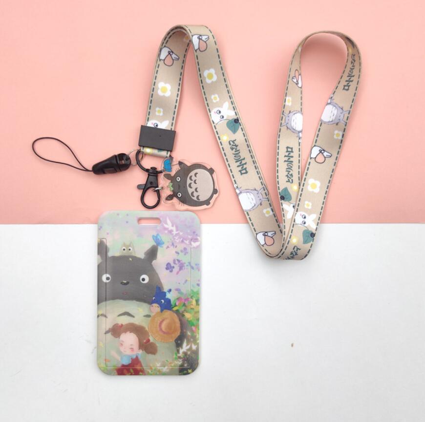 1 Set Cartoon MY NEIGHBOUR TOTORO PVC Card Cover Student Campus Hanging Neck Bag Card Holder Lanyard ID Card Holders key chain