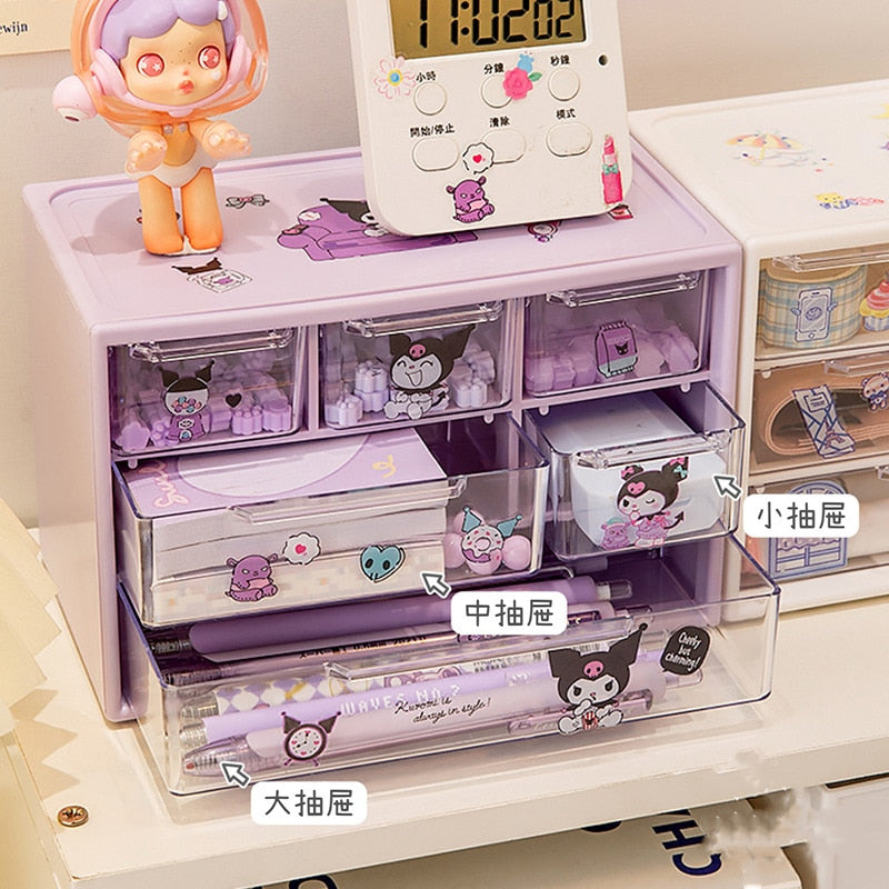 Cartoon Sanrio Nine Compartment Storage Box Small Objects Desktop Drawer Storage Box Cute Jewelry Stationery Storage Box