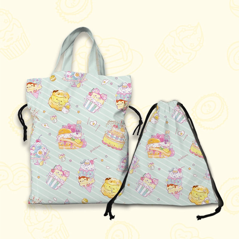 Kawaii Sanrio Cartoon Canvas Handbag Cute Gudetama Tote Bag Shopping Bag Handbag Drawstring Mouth Bag Creative Birthday Gifts