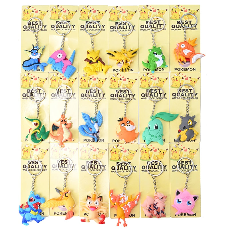 38style Pokemon Anime Action Figures Pikachu Alloy Silicone Keychain Accessories Pendant Bag Key Ring Pendant Birthday Gifts